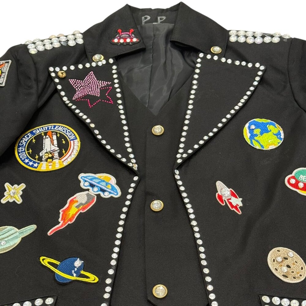Vintage 1990s Space Appliqué Black Statement Coat - Picture 2 of 11
